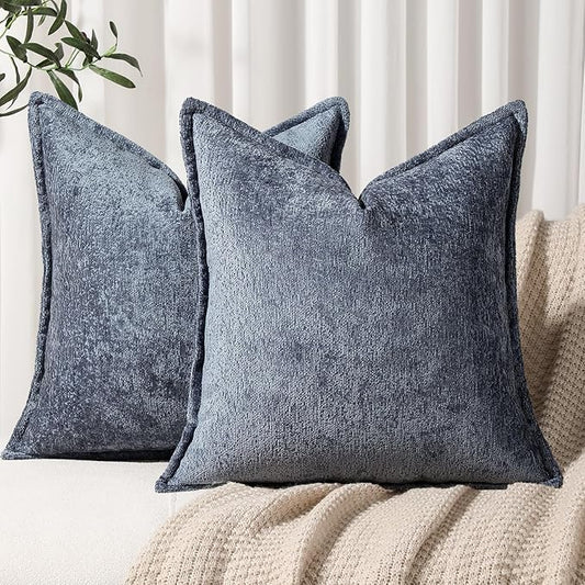 Pack of 2 Navy Euro Shams Pillow Covers 26x26 Cozy Soft Chenille Decorative by DEZENE