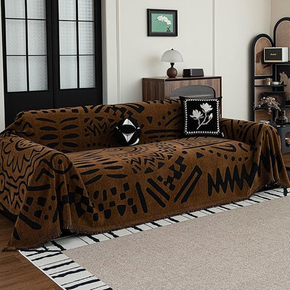 MEETSKY Boho Couch Cover Sofa Covers, Chenille Geometric Dark Brown Couch Covers - Image 7