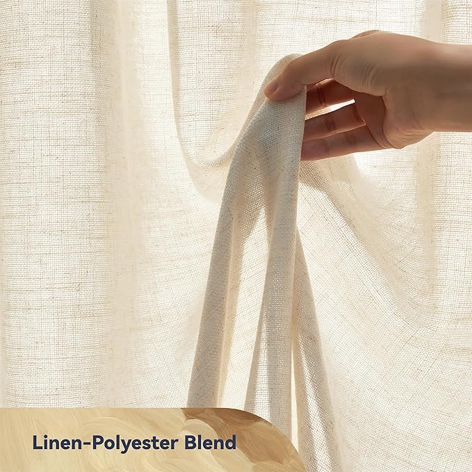 AIRLAKE Linen Blend Tier Curtains, 26 x 24 inches, Boho Farmhouse Rustic Style - Image 4