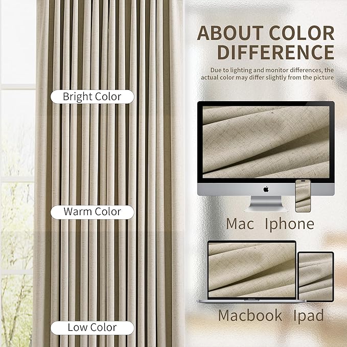 Joywell Pinch Pleated Linen 100% Blackout Curtains 96 Inches Long 2 Panels Set - Image 9