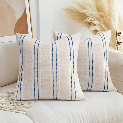 AELS 18x18 Decorative Farmhouse Linen Throw Pillow Covers, Boho Textured Pillow by AELS