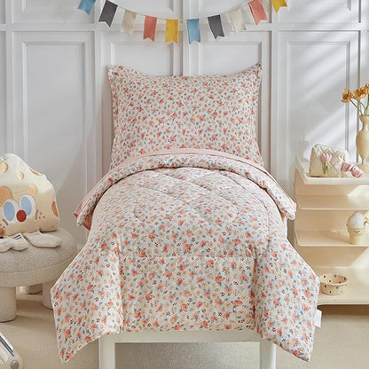 DuShow Toddler Bedding Set for Girls, 4 Pieces Floral Toddler Girl Comforter Set by DuShow
