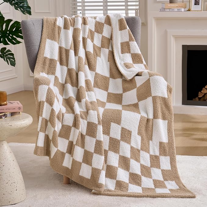 Joiedomi Throw Blanket for Couch Bed, Checkered Knitted Blankets Gifts for by Joiedomi