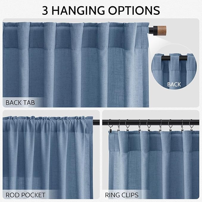 Nanspring Stone Blue Linen Curtains 96 Inches Long - Image 2