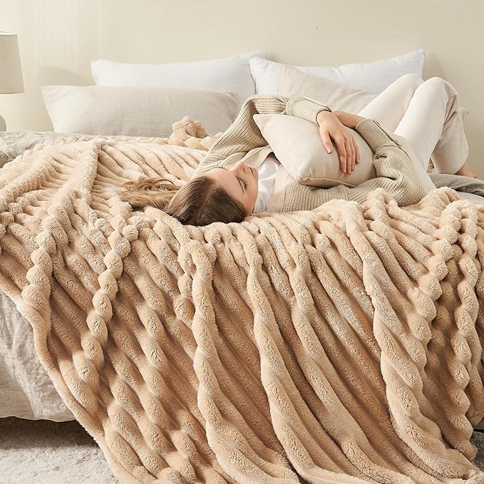 NEWCOSPLAY Super Soft Twin Blanket Brown Premium Silky Flannel Fleece 3D Ribbed - Image 4