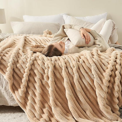 NEWCOSPLAY Super Soft Twin Blanket Brown Premium Silky Flannel Fleece 3D Ribbed - Image 4