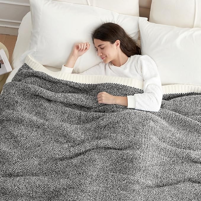 Snuggle Sac Heather Black Bedding Blankets Twin Size, Reversible Super Soft - Image 2