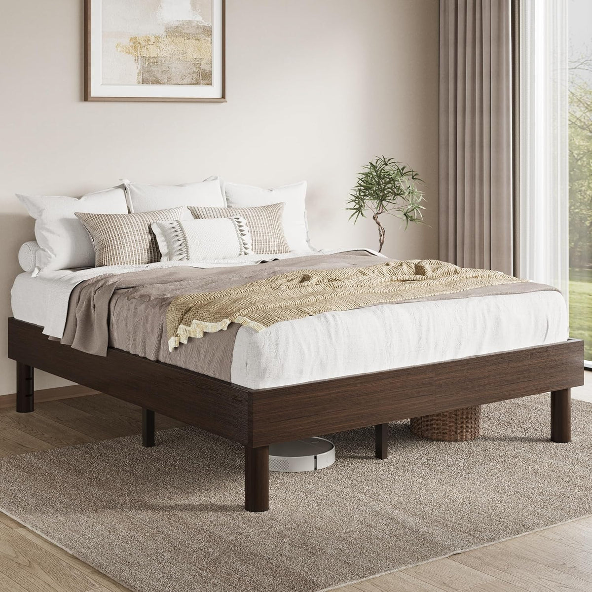 sha cerlin full size wood platform bed, 7.9", close-up detail