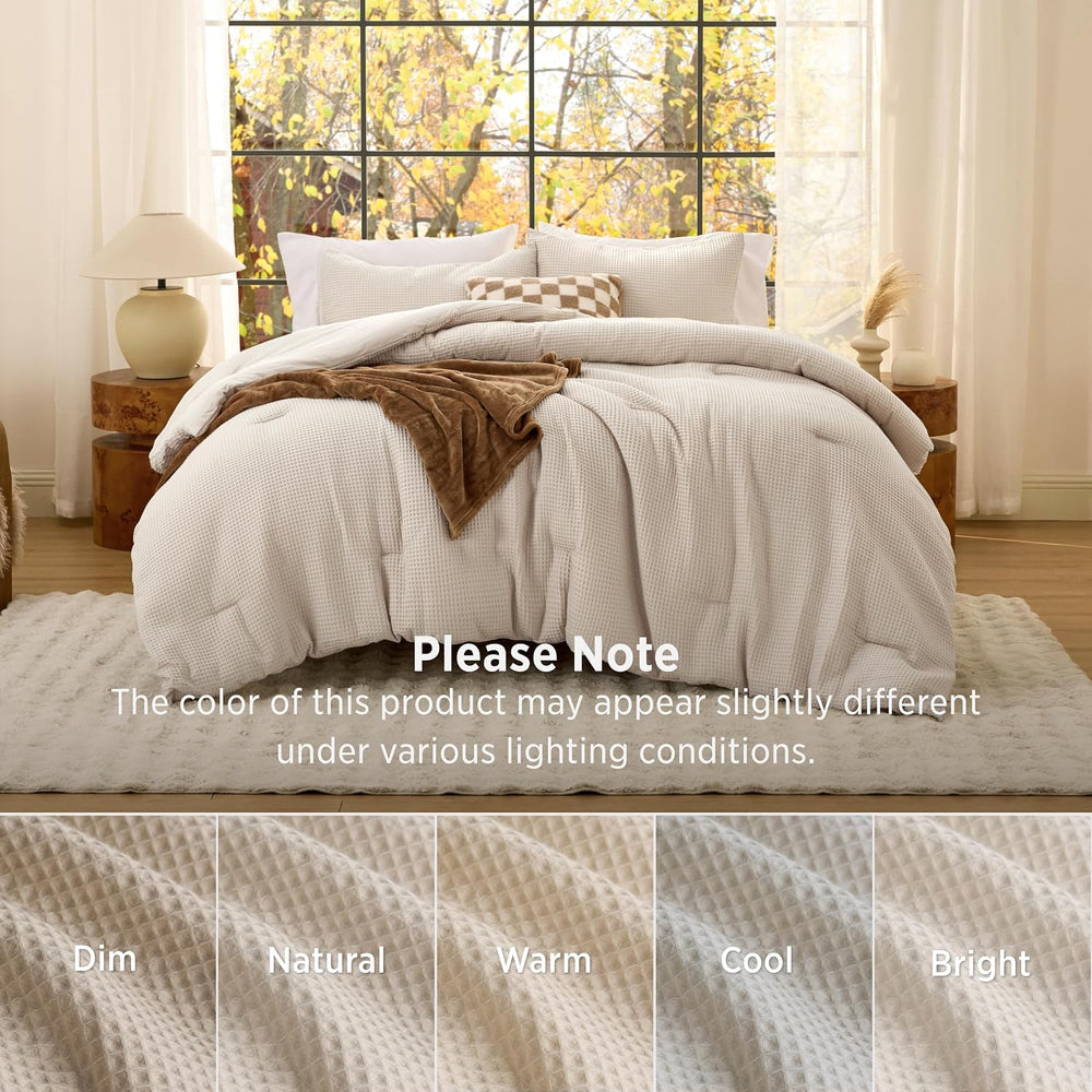 Bedsure Beige Comforter Set Queen, Waffle Ultra Soft Bedding