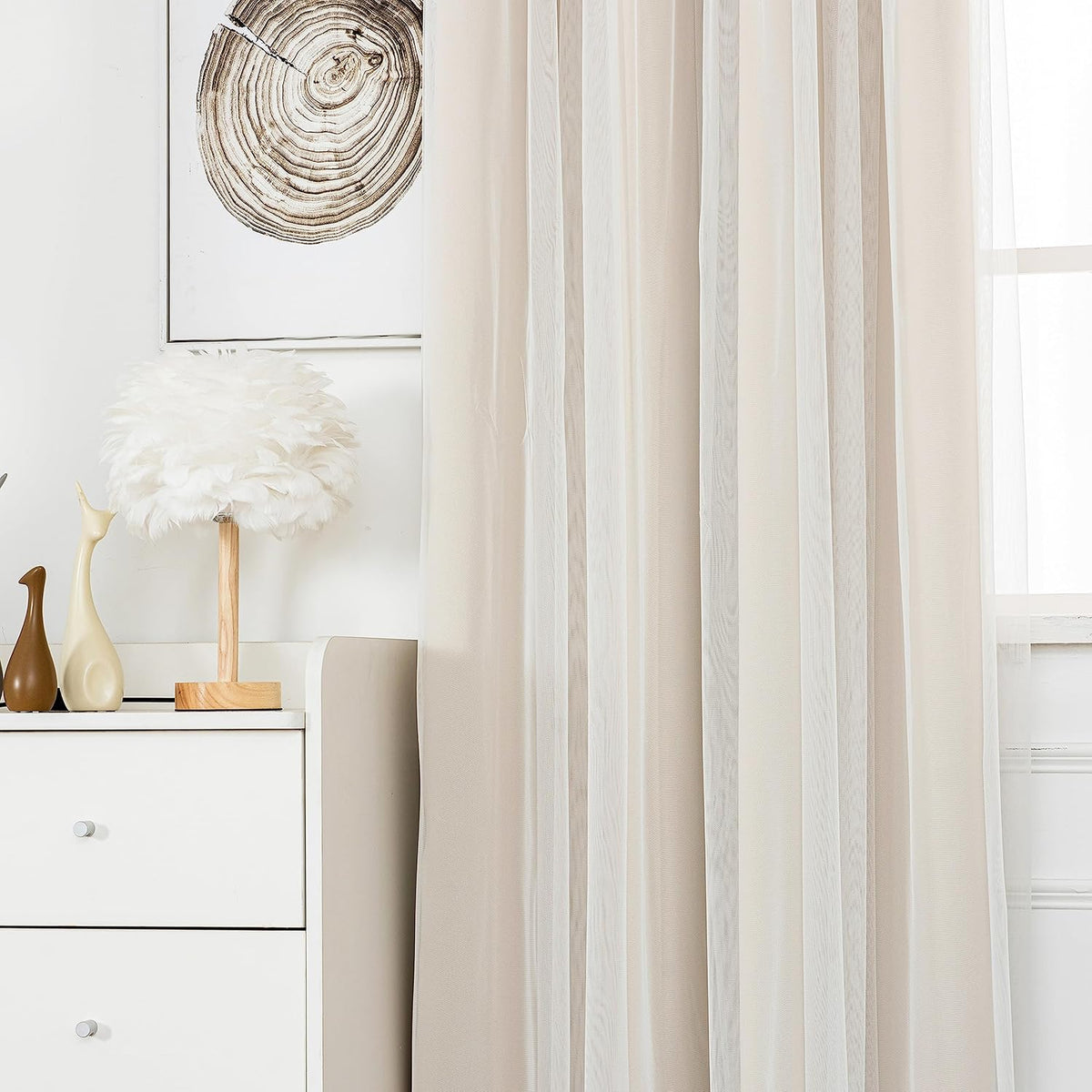 inlinas blackout curtains with sheer overlay, beige, 52x84 showing dimensions
