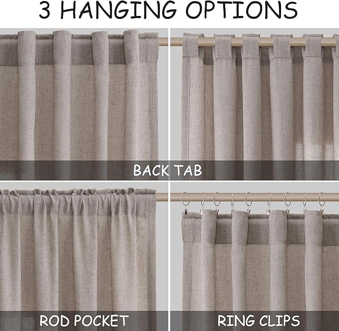 Brownish Grey Semi Sheer Linen Curtains 72 Inch Length - Image 2