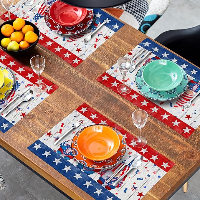 Giwawa Patriotic Gnomes Placemats 12x18inch 4th of July USA Elf American Stars - Image 8