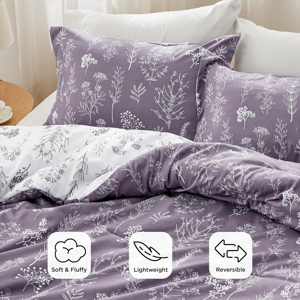 Bedsure Floral Comforter Set Cute Bedding Full Reversible Grayish Purple