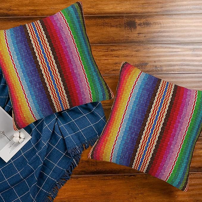 Throw Pillow Covers Blanket Stripes Pillow Covers 18x18 Inch Set of 2 Colorful - Image 7