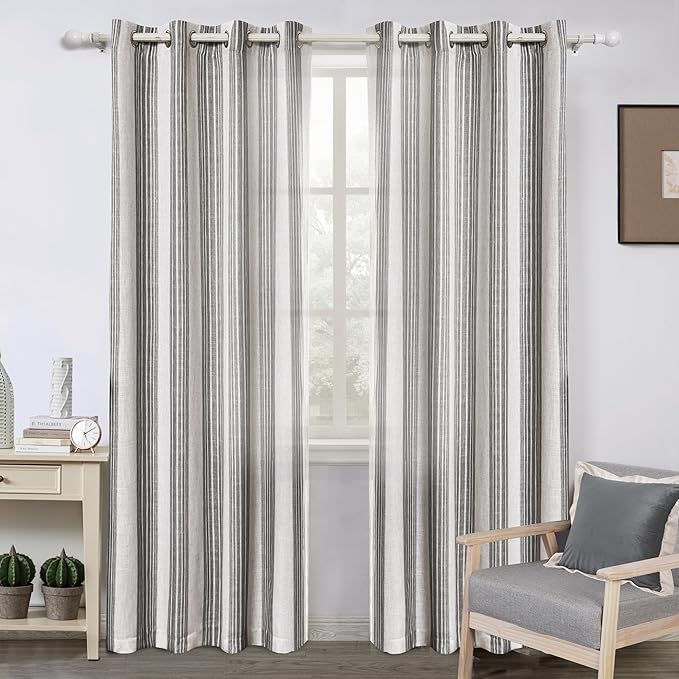 DriftAway Farmhouse Vertical Striped Linen Blend Textured Light Filtering Semi by DriftAway