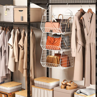 x-cosrack 3 tier foldable closet organizer, clothes shelves, front angle view