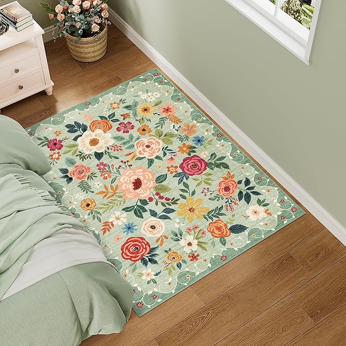 DUKINO 3x4 Area Rug, Lightweight Non Slip Washable Floral Rug, Indoor Low Pile by DUKINO