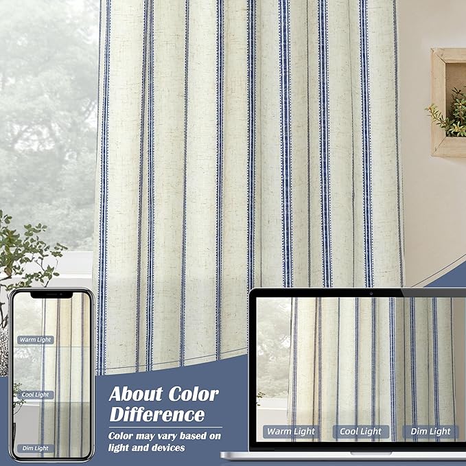 DriftAway Farmhouse Vertical Striped Linen Blend Textured Light Filtering Semi - Image 7