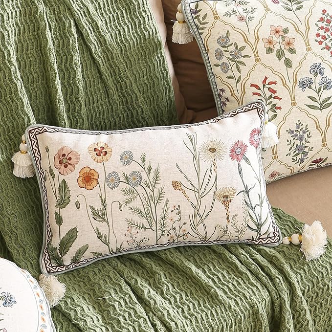 ISAENNE Design Linen Throw Pillow Covers 12"x20", Lumbar Farmhouse Cushion - Image 2