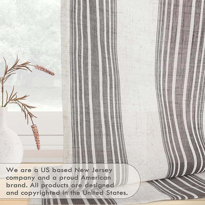 DriftAway Farmhouse Vertical Striped Linen Blend Textured Light Filtering Semi - Image 5