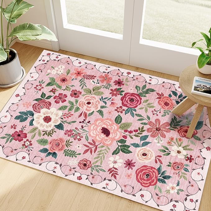 DUKINO 2x3 Rugs for Entryway, Floral Indoor Washable Door Mat, Non Slip Boho by DUKINO