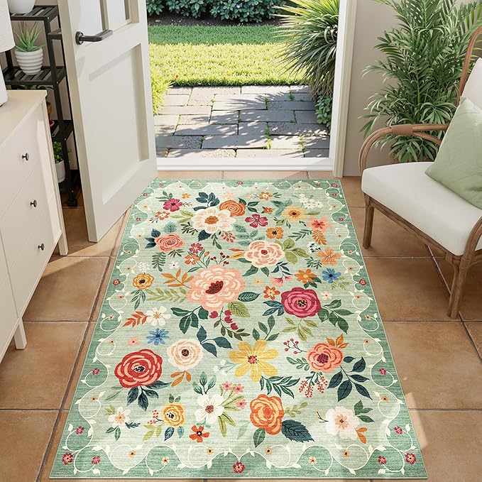 DUKINO 3x4 Area Rug, Lightweight Non Slip Washable Floral Rug, Indoor Low Pile - Image 4