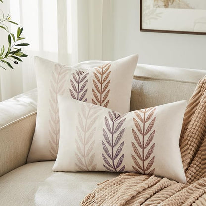 100% Cotton Farmhouse Leaves Throw Pillow Covers Set of 2, 16x16 Inch Mixed - Image 4