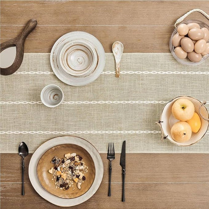 ZeeMart Farmhouse Braided Striped Table Runner, Rustic Beige Table Runners 108 - Image 4