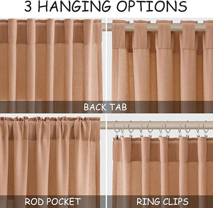 Nanspring Peach Quartz Boho Style Linen Blend Drapes 84 Inch Long 2 Panels Set - Image 2