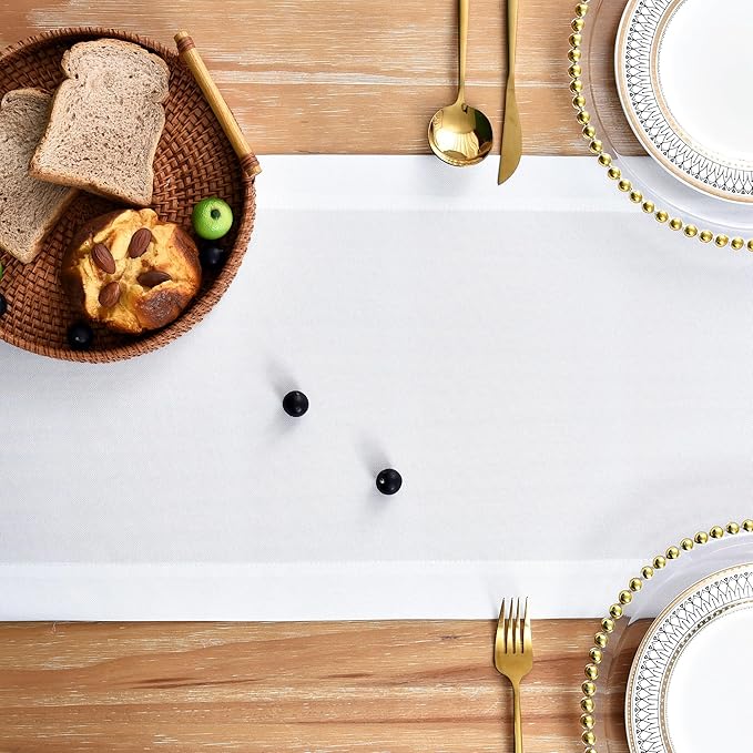 NEWISHER Farmhouse Rustic Table Runner Solid White Rectangular Table Runners - Image 4