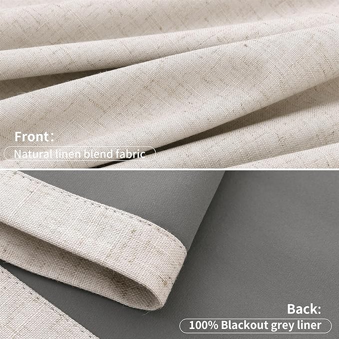 Joywell Pinch Pleated 100% Blackout Linen Curtains 63 Inches 2 Panels Set Pinch - Image 8
