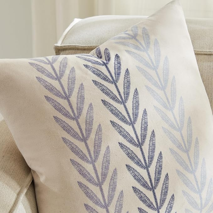 100% Cotton Farmhouse Leaves Throw Pillow Covers Set of 2, 24x24 Inch Mixed - Image 2