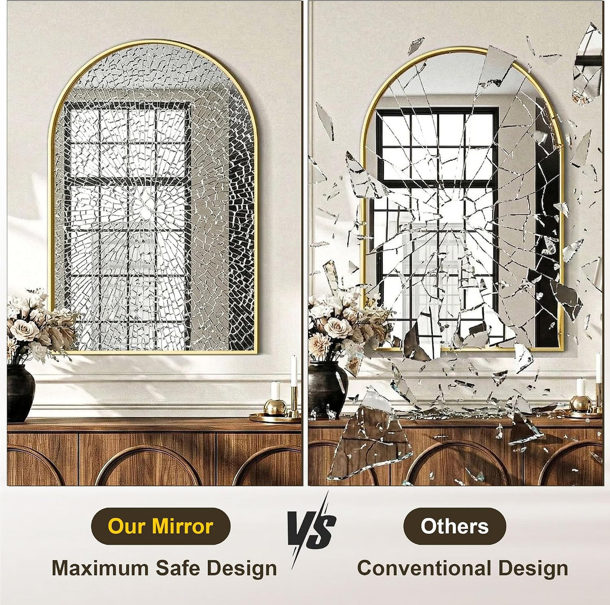 amoise arched bathroom mirror for wall, 2 pack, side view