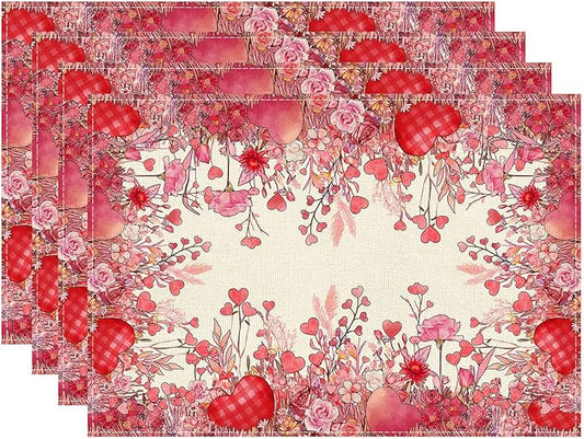 XCHI Wild Flowers Love Hearts Valentine’s Day Placemats Set of 4 Table Mats by XCHI