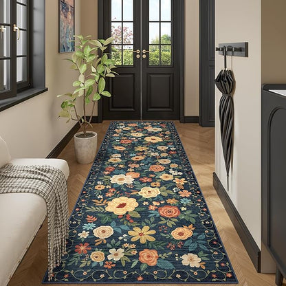 DUKINO 3x10 Runner Rug for Hallway, Washable Kitchen Floral Runner Rug - Image 3