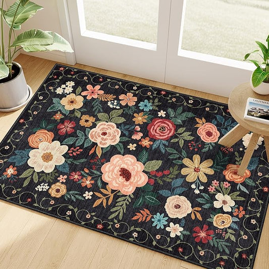 DUKINO 2x3 Rugs for Entryway, Floral Indoor Washable Door Mat, Non Slip Boho by DUKINO