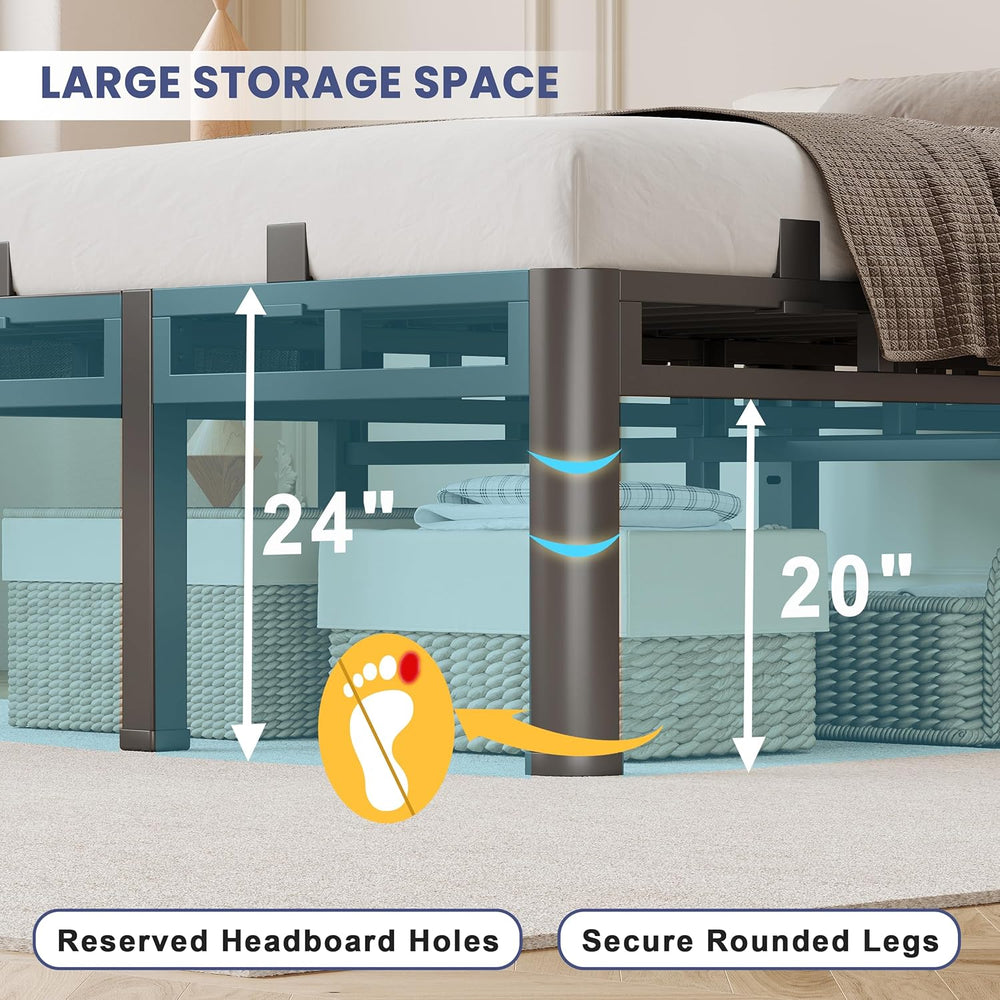 Bed Frame Queen Size 24 Inch Tall,Double Layer Heavy Duty Metal Platform