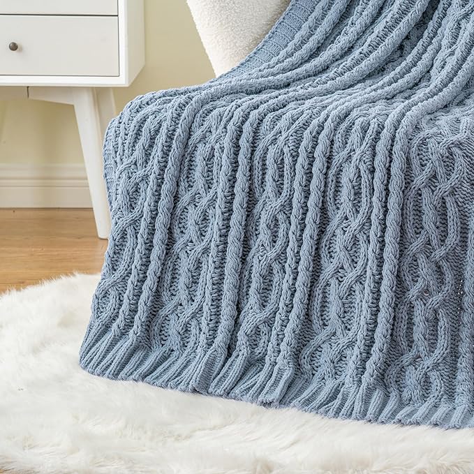Battilo Bluish Grey Throw Blanket by BATTILOHOME