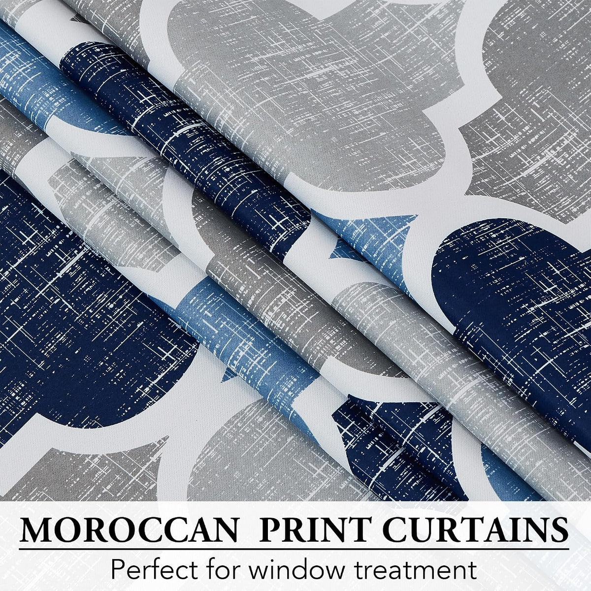 beauoop moroccan 100% blackout curtains bedroom blue grey, side view