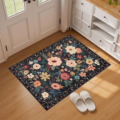 DUKINO 2x3 Rugs for Entryway, Floral Indoor Washable Door Mat, Non Slip Boho - Image 3