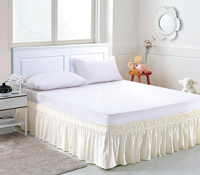 MEILA Wrap Around Bed Skirt Three Fabric Sides Elastic Dust Ruffled 18 Inch - Image 2