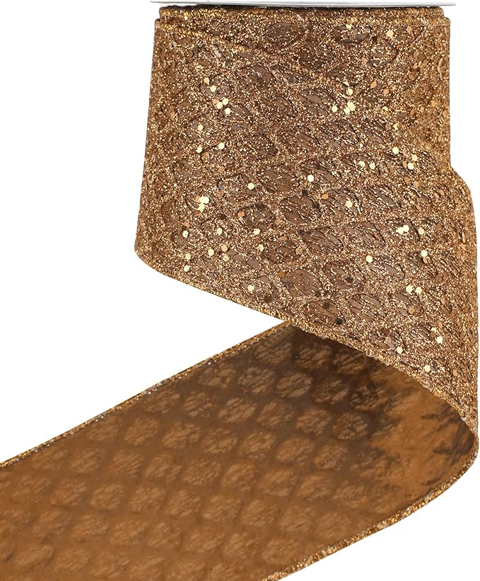 HUIHUANG Copper Wired Ribbon 4 inch Glitter Christmas Wired Ribbon Diamond Mesh by HUIHUANG