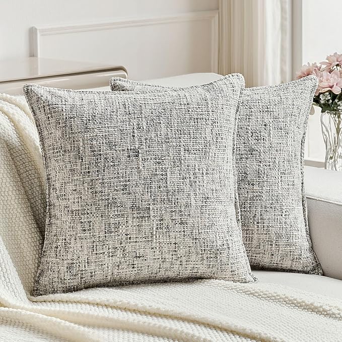 FUTEI Black Decorative Throw Pillow Covers 24x24 Inch Set of 2, Soft Chenille by FUTEI