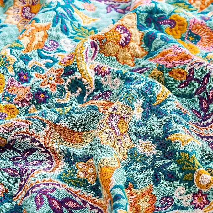 Boho Blanket Throw Quilt, 100% Cotton Soft Light Weight Throw Blankets - Image 5