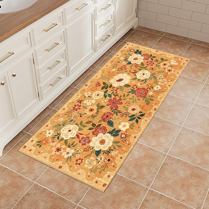 DUKINO 2x4 Rug for Entryway, Washable Kitchen Floral Runner Rug - Image 4