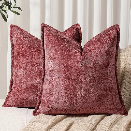 Pack of 2 Christmas Burgundy Fall Decorative Throw Pillow Covers 16x16 Cozy by DEZENE
