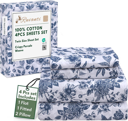 ruvanti 100% cotton twin sheets, percale weave twin, front angle view