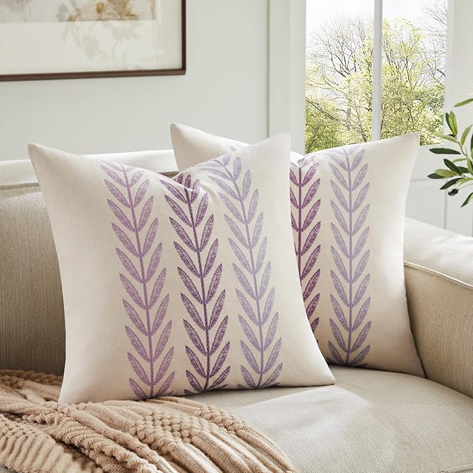100% Cotton Farmhouse Leaves Throw Pillow Covers Set of 2, 24x24 Inch Mixed by Unknown