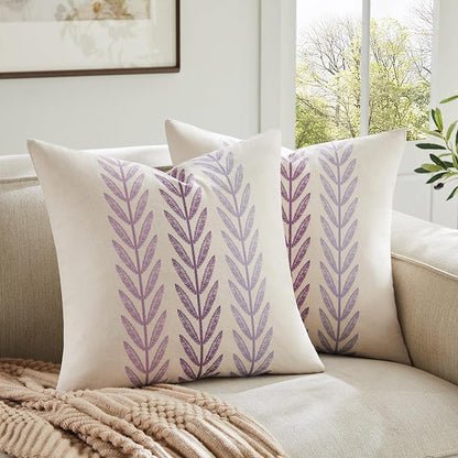 100% Cotton Farmhouse Leaves Throw Pillow Covers Set of 2, 24x24 Inch Mixed by Unknown