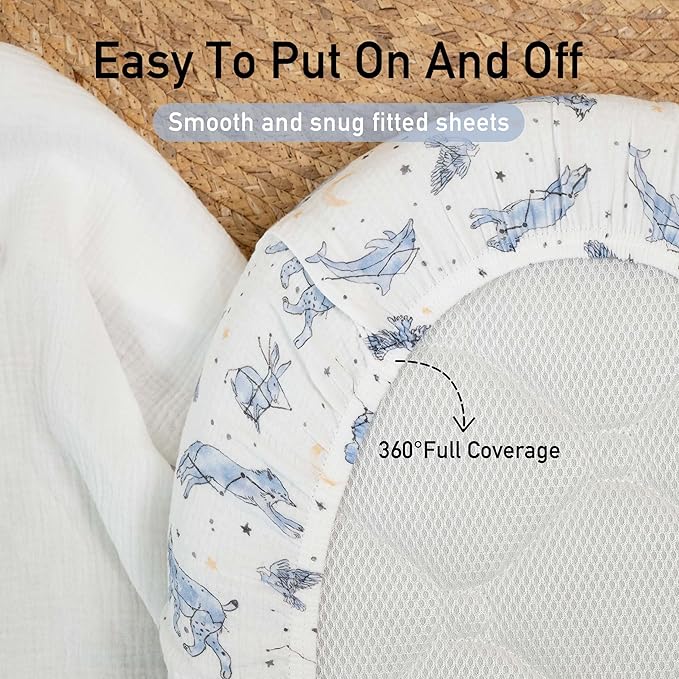 Gllquen Baby Muslin Bassinet Sheets 3 Pack, Breathable Elastic Cozy Fitted - Image 6